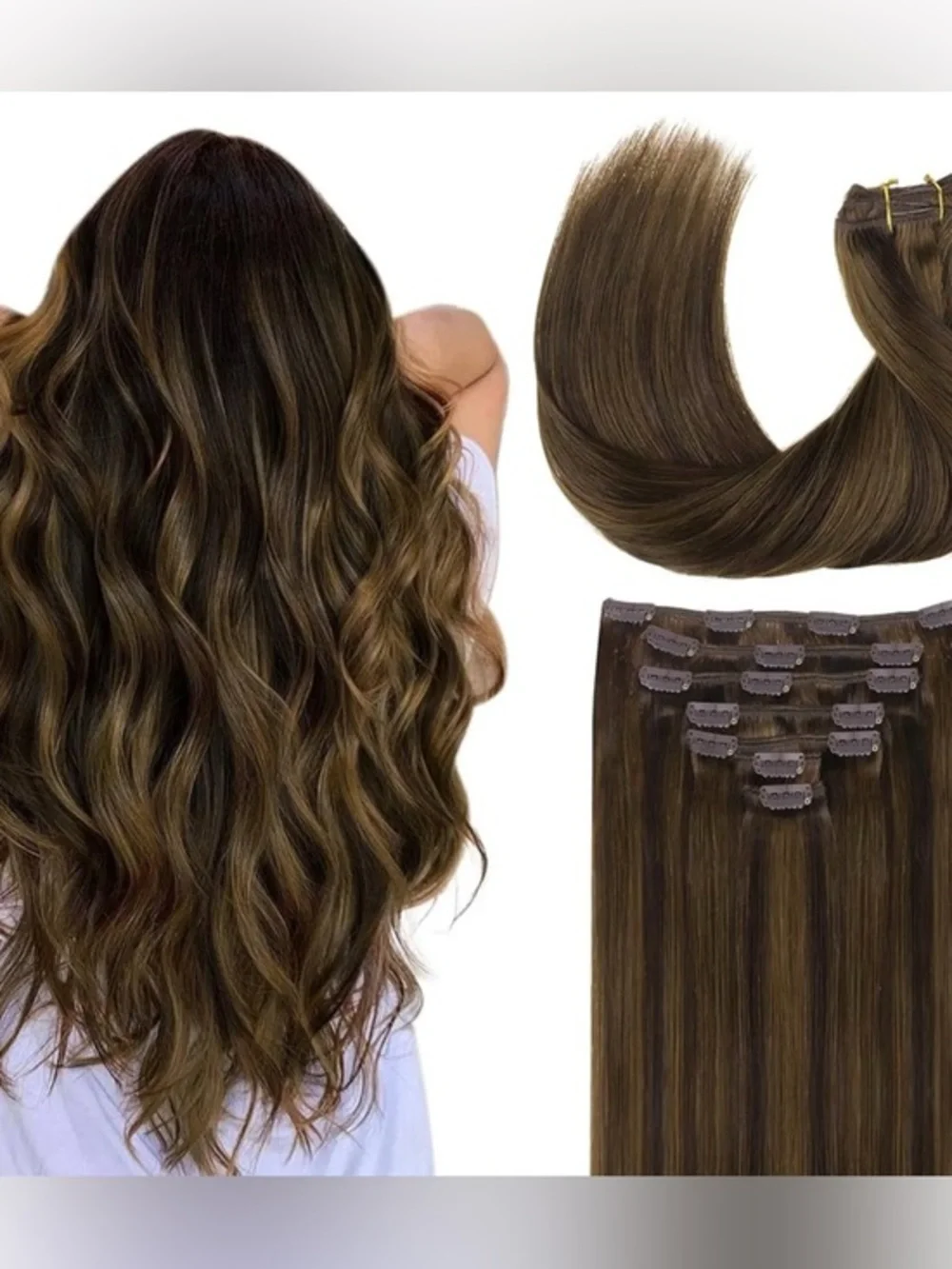 20” Clip-in Human Hair Extensions Spiral Brown Sugar Highlights 7 pcs